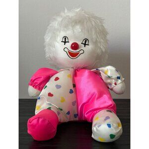 VTG 1980's Wind-Up Clown Doll Plays Music Rotating Head Multicolor Heart Print